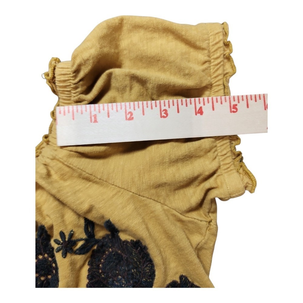 American Eagle Peasant Embroidered Top Mustard Cotton Size M Boho - Picture 3 of 9